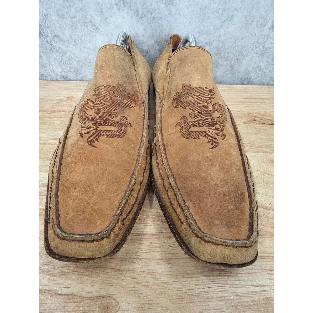 Vintage Mark Nason Loafers Men 10 Brown Leather Etch Dragon Slip On Shoes Italy